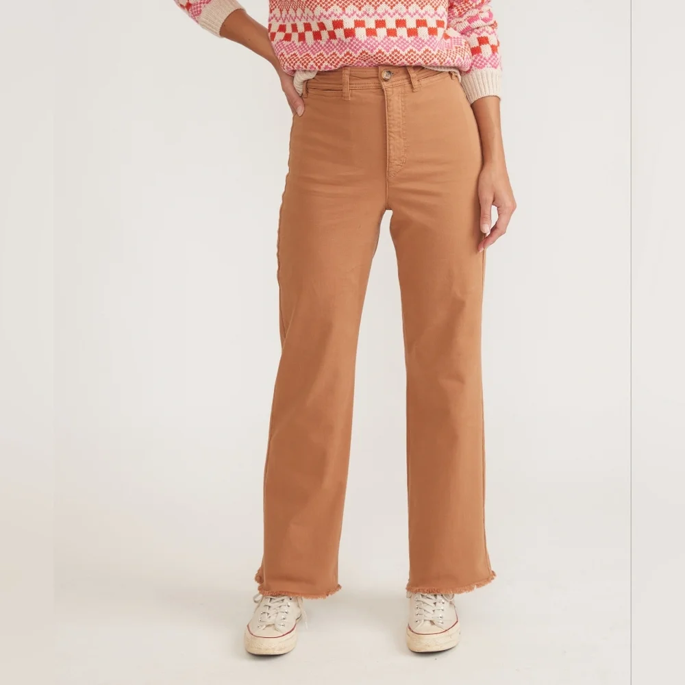 MARINE LAYER Bridget Full Length Pant Tobacco Women's 10 Raw Hem - Picture 3 of 13